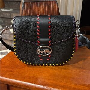 Coach Horse & Carriage Saddle Bag | Black Pebble Leather Whipstitch C5791 EUC
